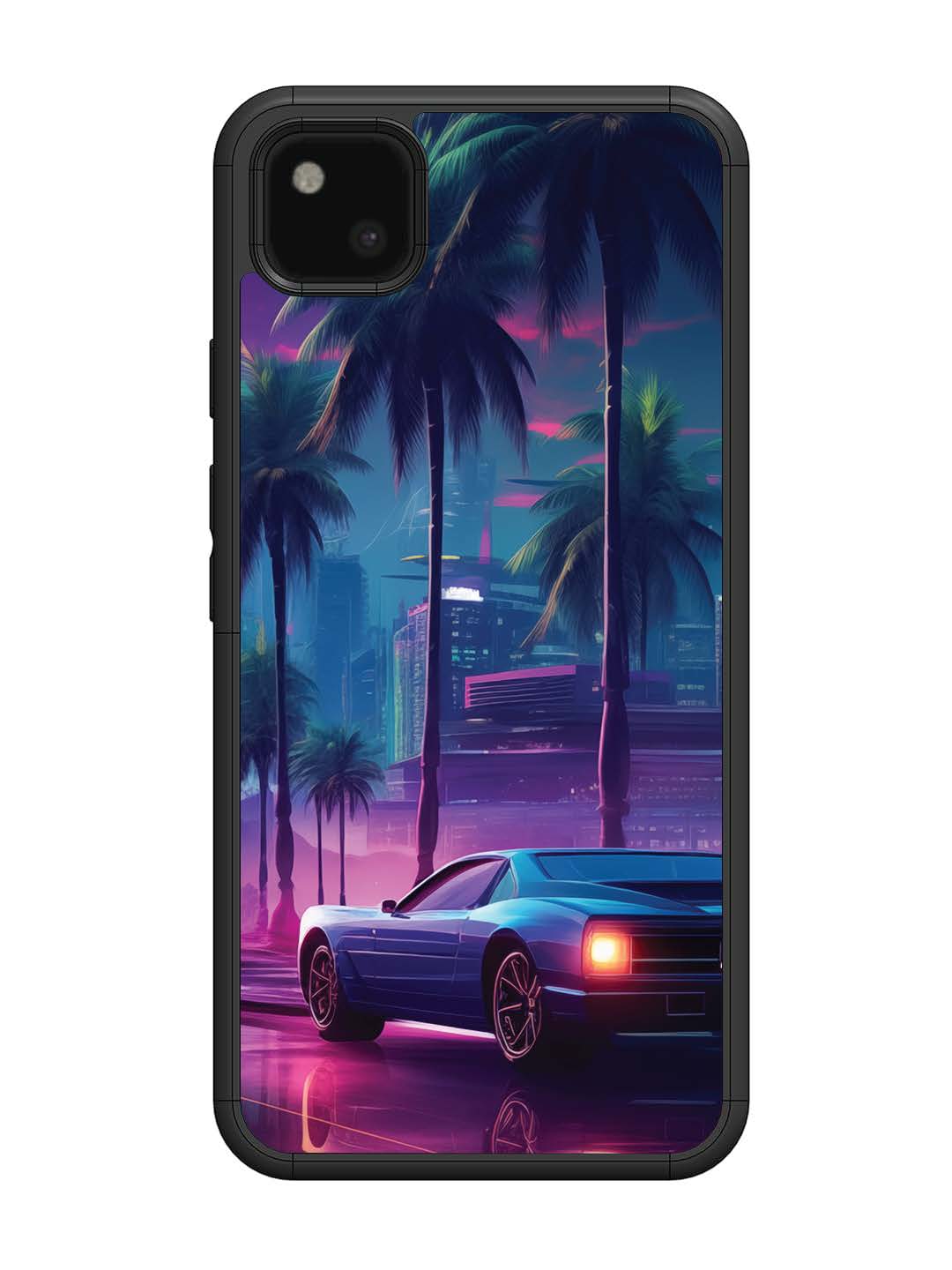 Google Pixel 4A | 2D Metal | sunset-sports-car-city-palm-trees | Coll | GO-P4A-266