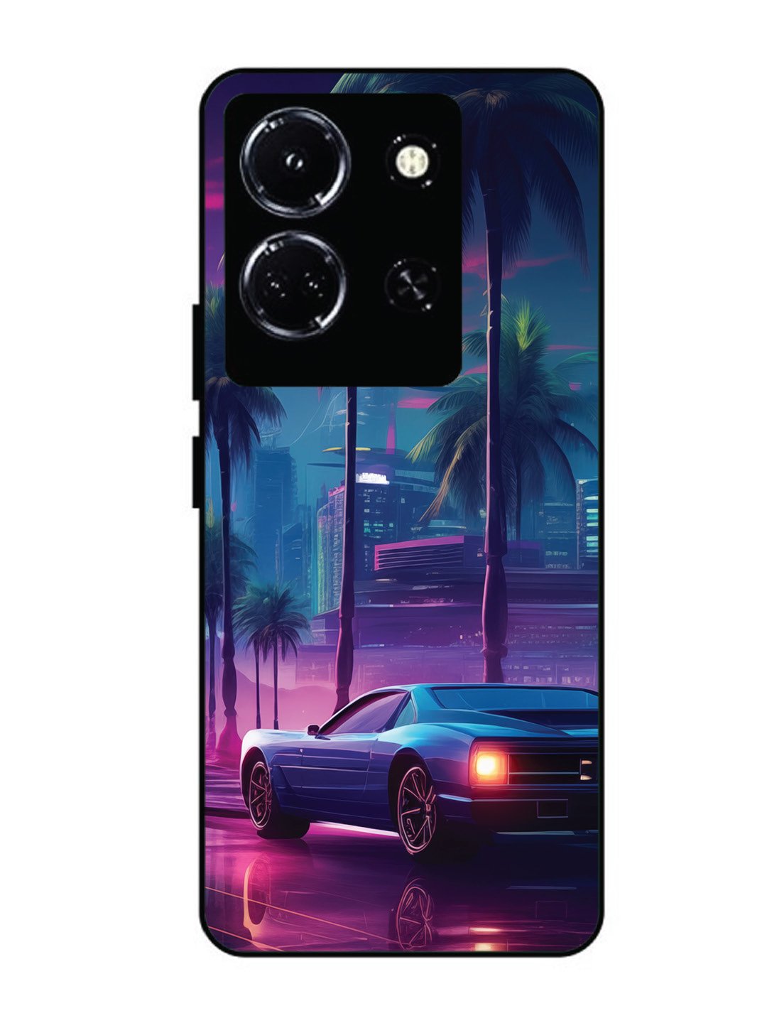 infinix note 30 5g sunset-sports-car-city-palm-trees