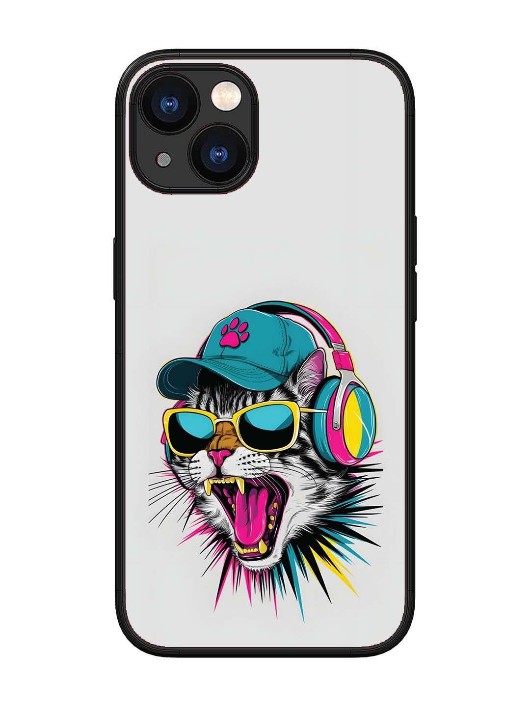 iPhone 13 Neon Pop Art DJ Cat Vibe