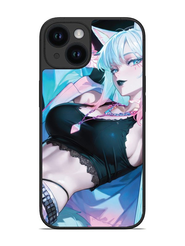 iPhone 15 anime girl fox headpohone white Hair