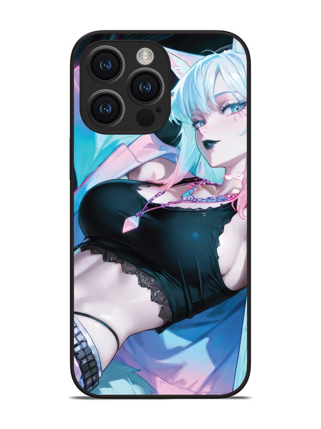 iPhone 14 pro max anime girl fox headpohone white Hair