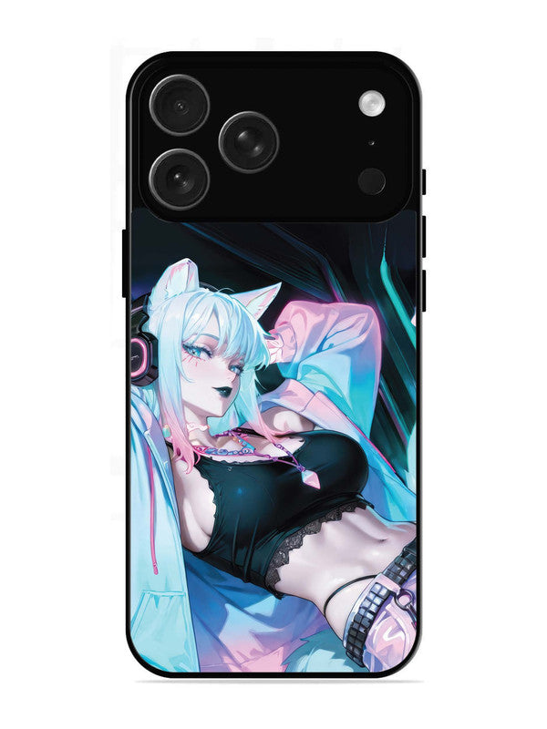 iPhone 17 Pro anime girl fox headpohone white Hair