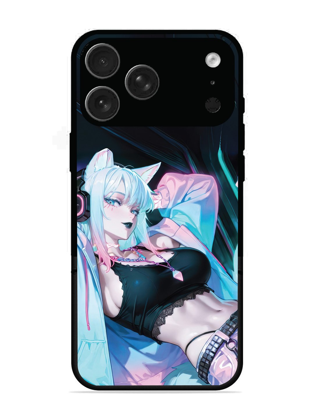 iPhone 17 Pro Max anime girl fox headpohone white Hair