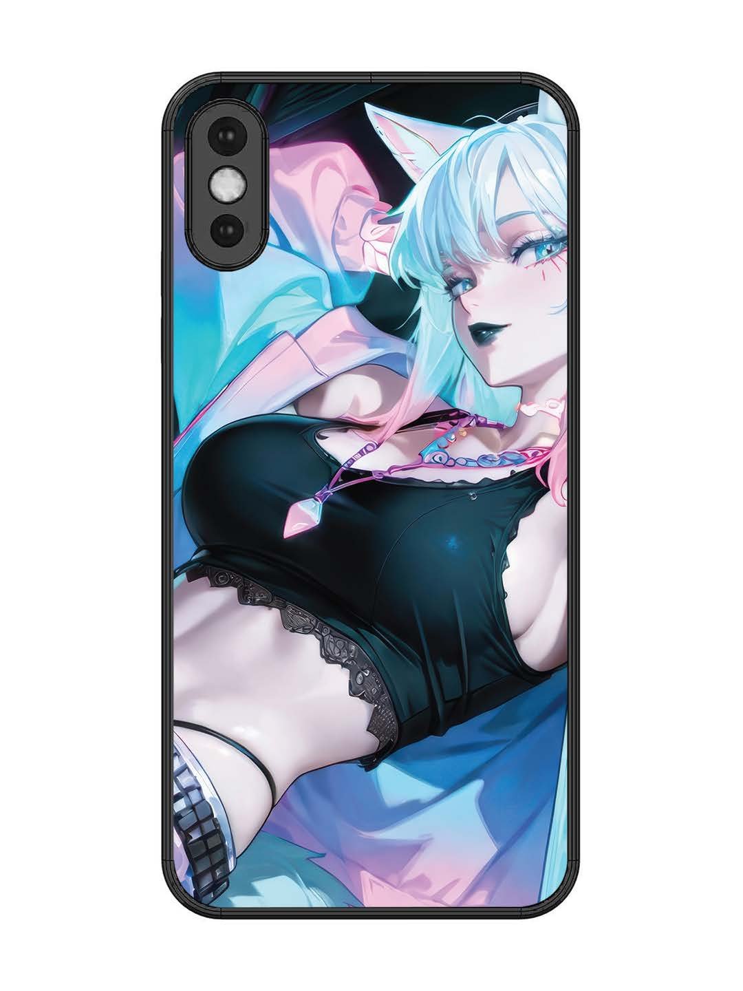 iPhone XS Max anime girl fox headpohone white Hair