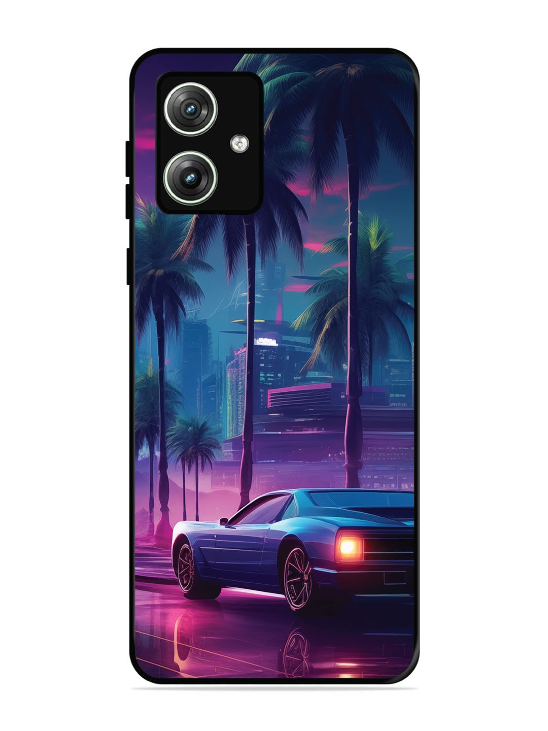 Motorola Moto G64 5g sunset-sports-car-city-palm-trees