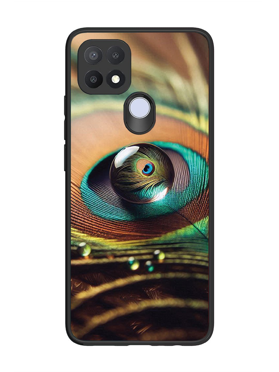 Oppo A15 Water Drop On Peacock Feather