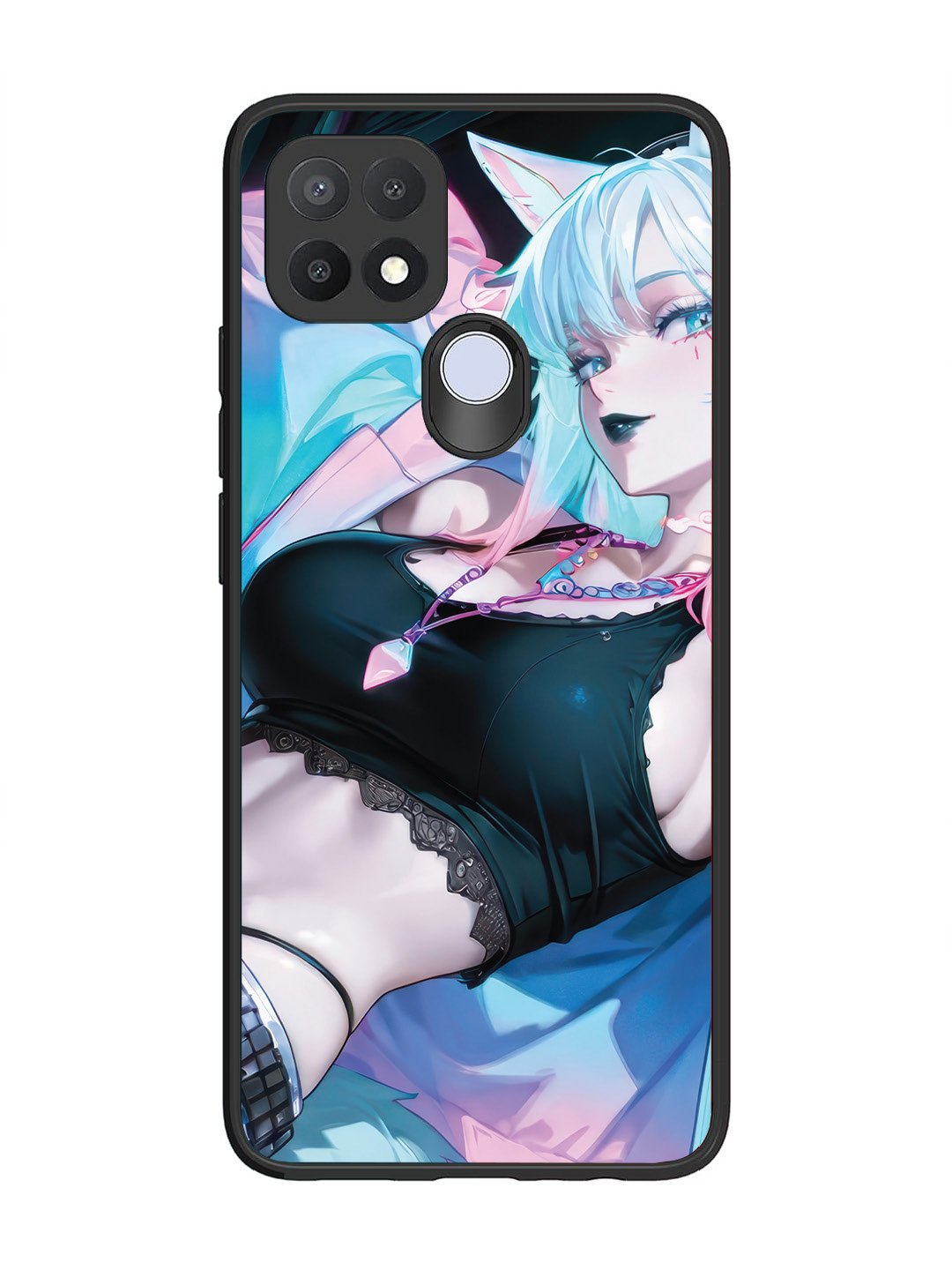 Oppo A15 anime girl fox headpohone white Hair