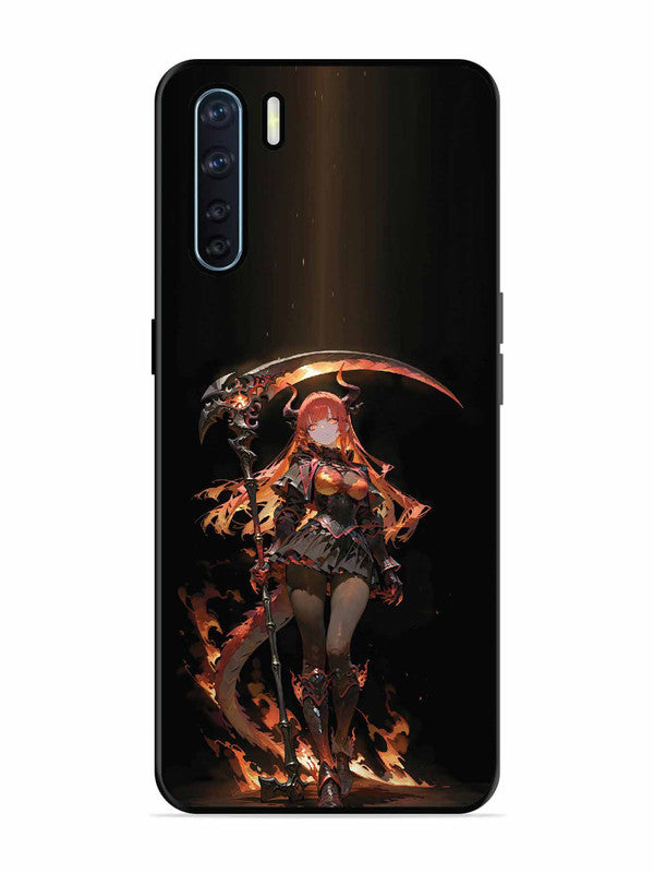 Oppo F15 anime-girl-sycthe-red-hair-horn
