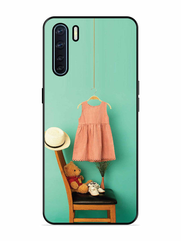 Oppo F15 Trendy dress for girl near toy bear
