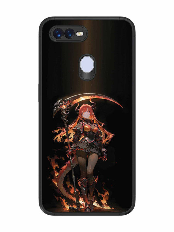 Oppo F9 anime-girl-sycthe-red-hair-horn
