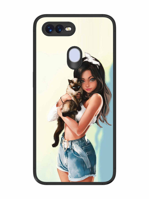 Oppo F9 Pro Cute Girl with Cat