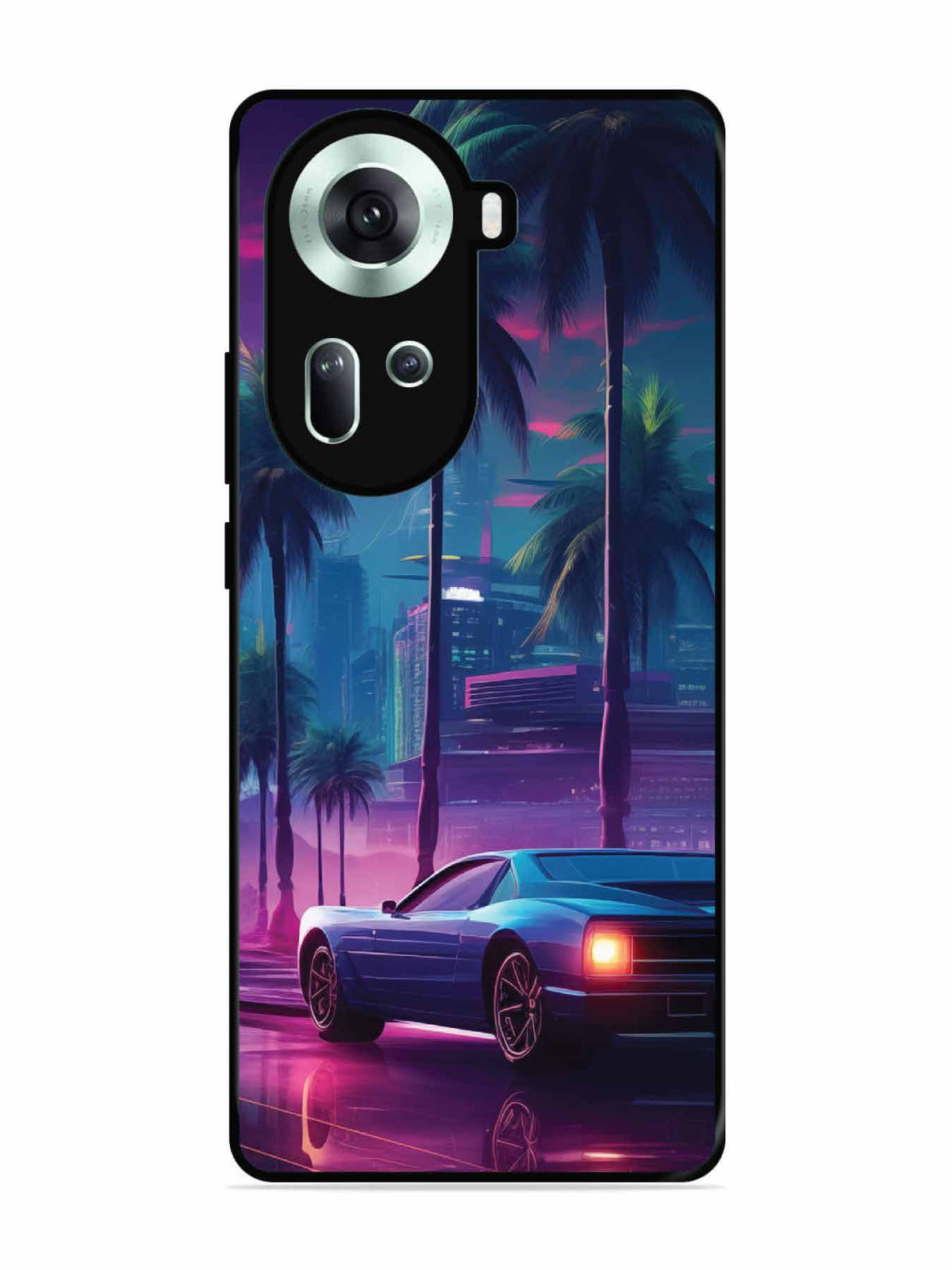 Oppo RENO 11 5G sunset-sports-car-city-palm-trees