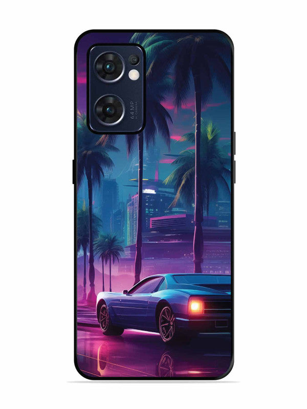 Oppo RENO 7 5G sunset-sports-car-city-palm-trees