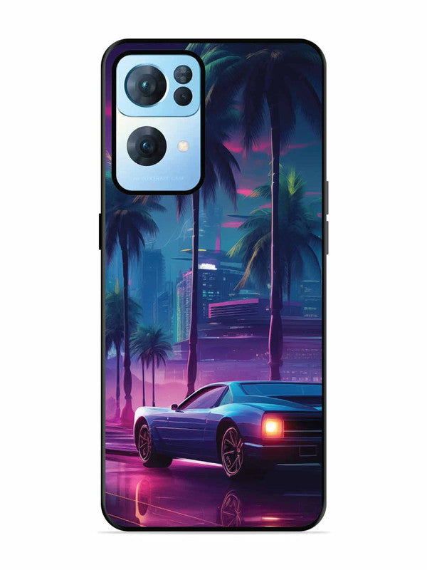 Oppo RENO 7 Pro 5G sunset-sports-car-city-palm-trees
