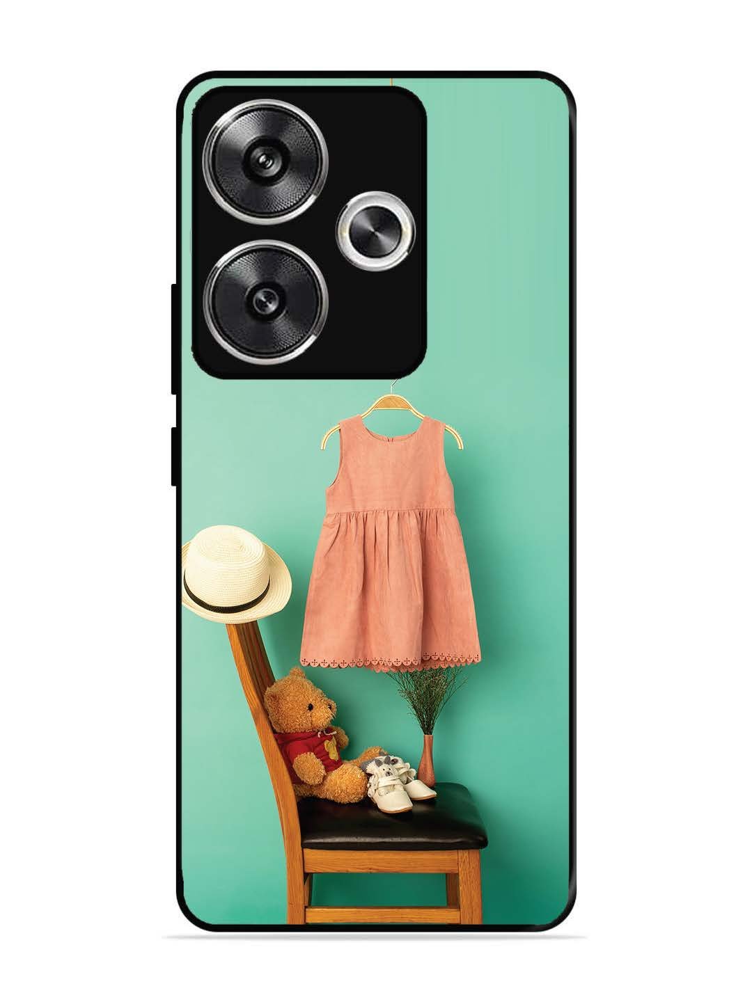 Poco F6 Trendy dress for girl near toy bear