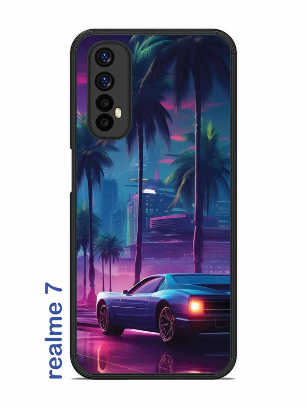 Realme 7 sunset-sports-car-city-palm-trees