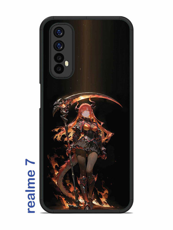 Realme 7 anime-girl-sycthe-red-hair-horn