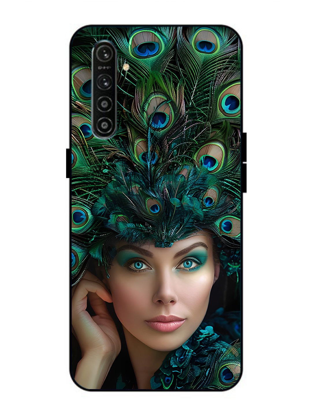 Realme X2 Girl with peacock feather Crown