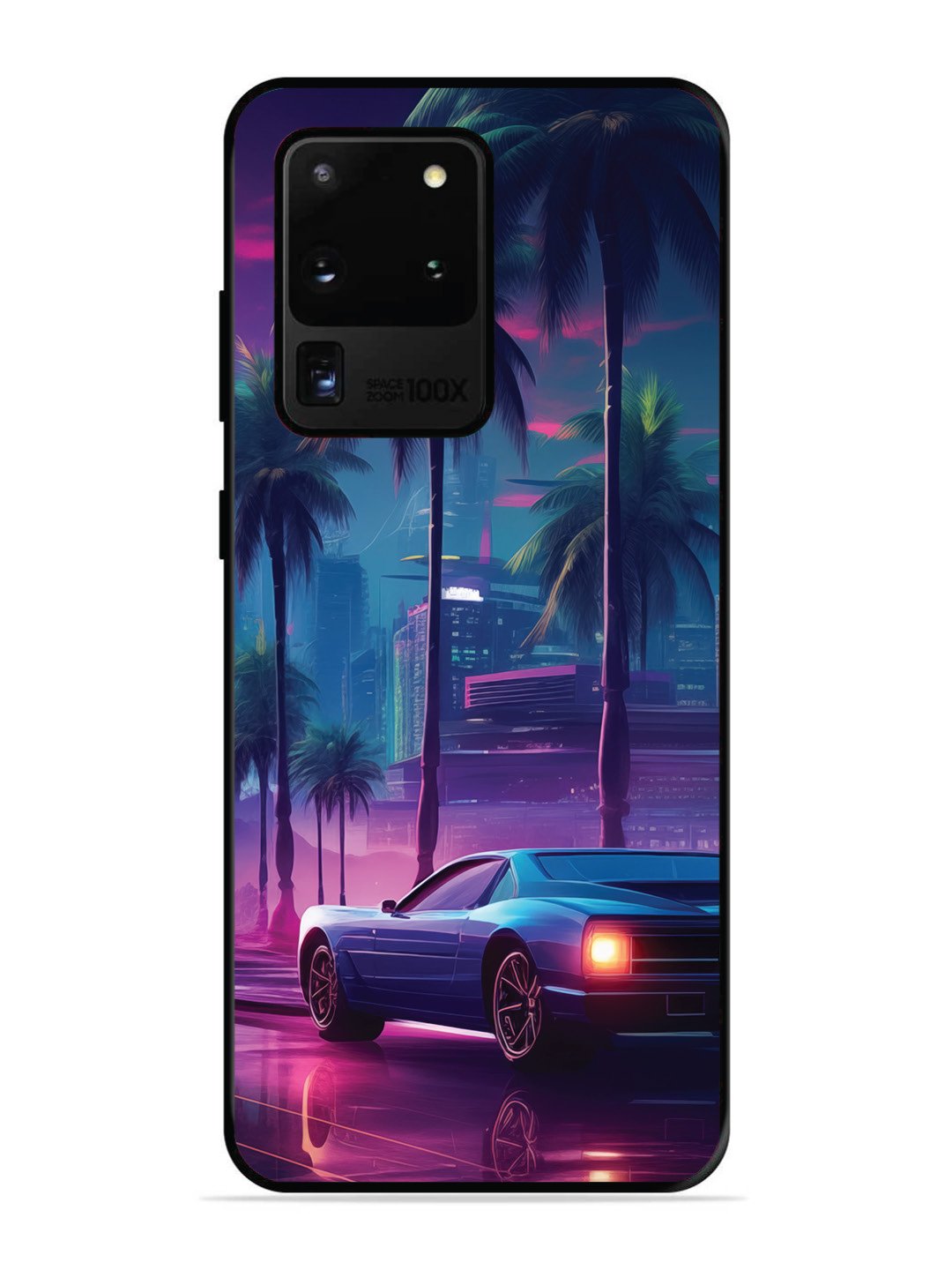SAMSUNG GALAXY S20 ULTRA sunset-sports-car-city-palm-trees