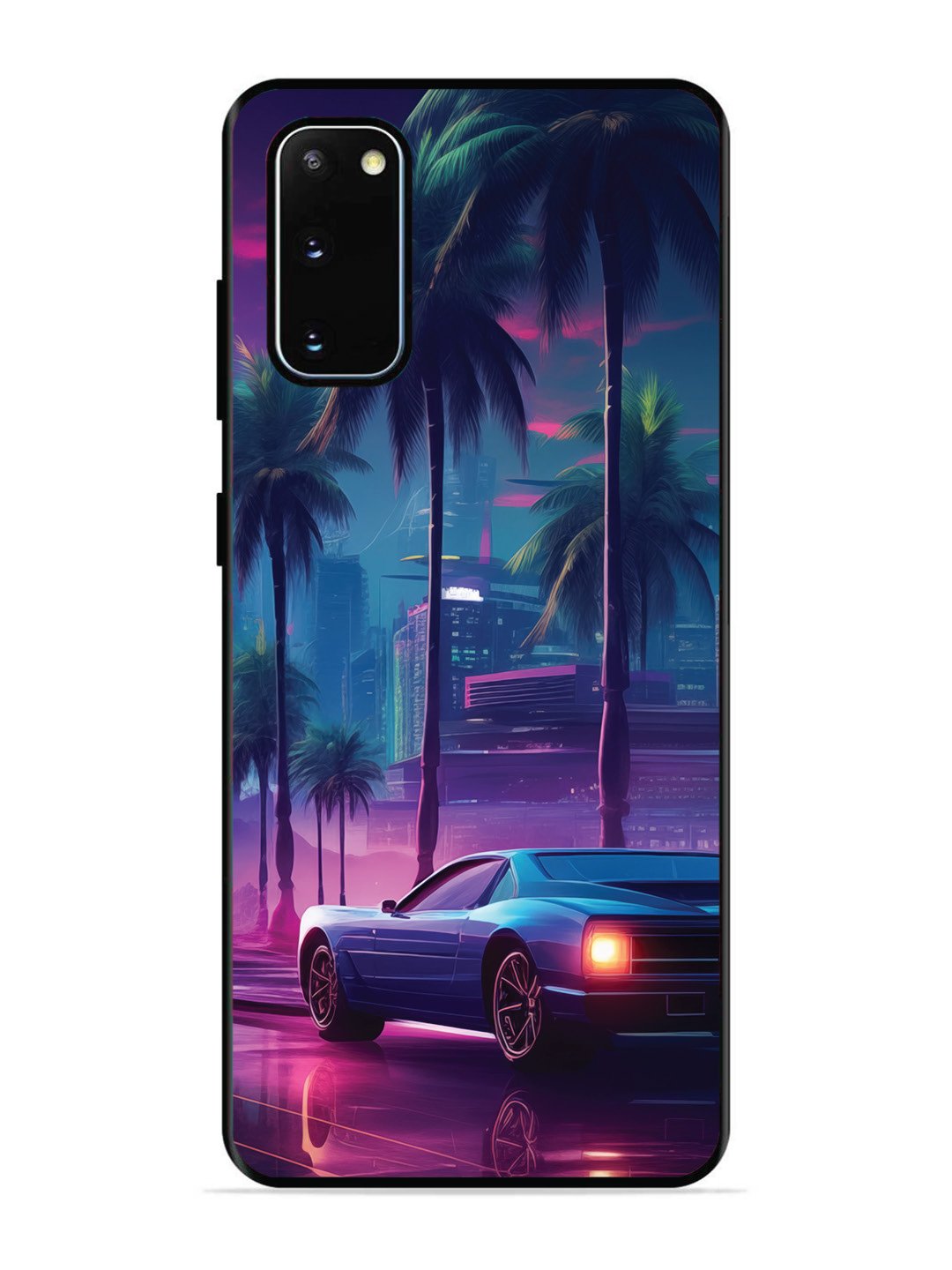 SAMSUNG GALAXY S20 sunset-sports-car-city-palm-trees