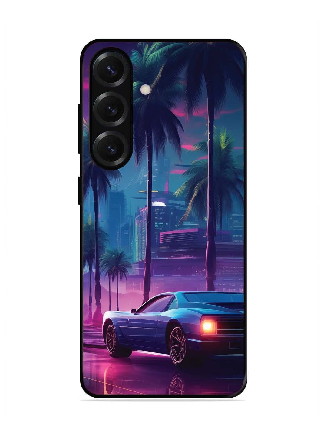 Samsung Galaxy S25 Plus sunset-sports-car-city-palm-trees