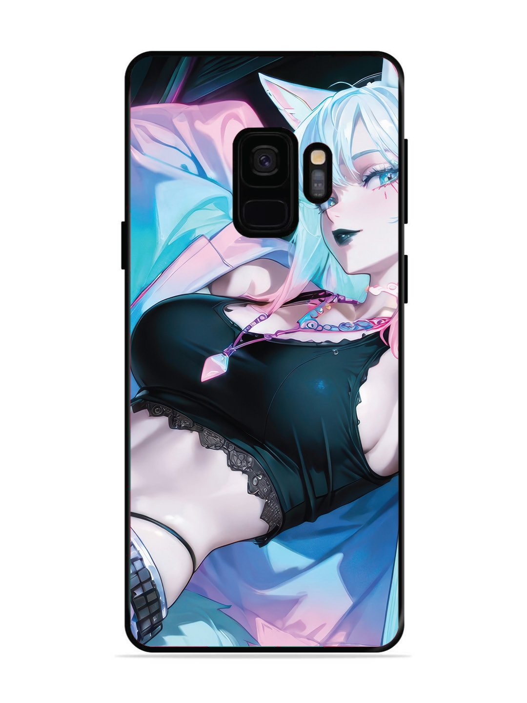 SAMSUNG GALAXY S9 anime girl fox headpohone white Hair