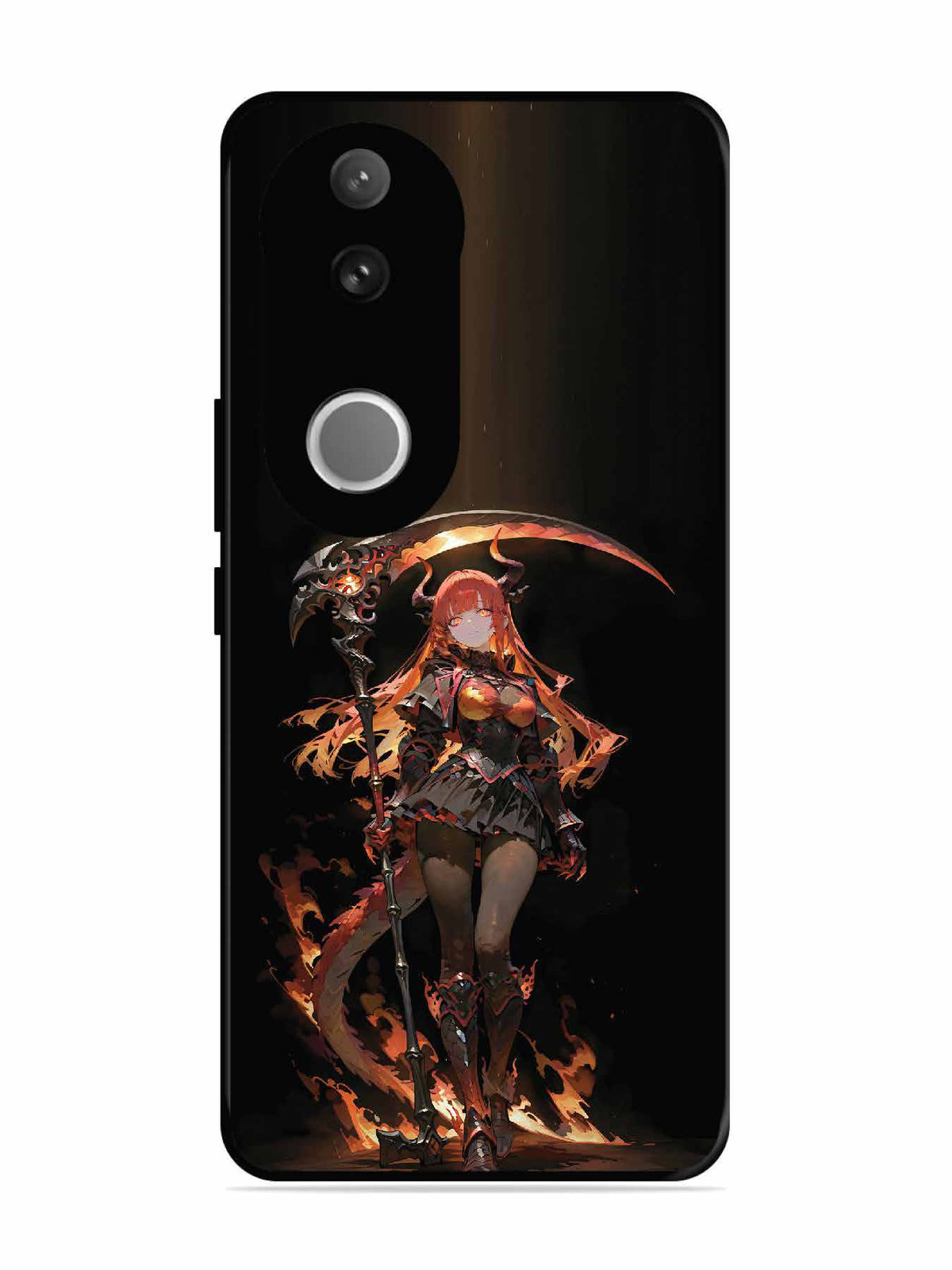Vivo V50e anime-girl-sycthe-red-hair-horn