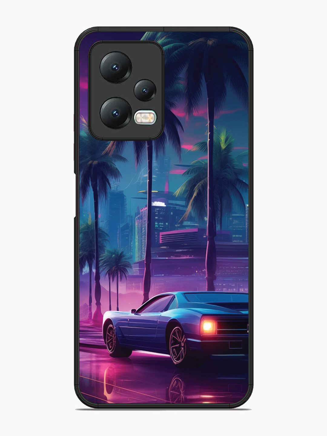 Xiaomi Redmi Note 12 5G sunset-sports-car-city-palm-trees