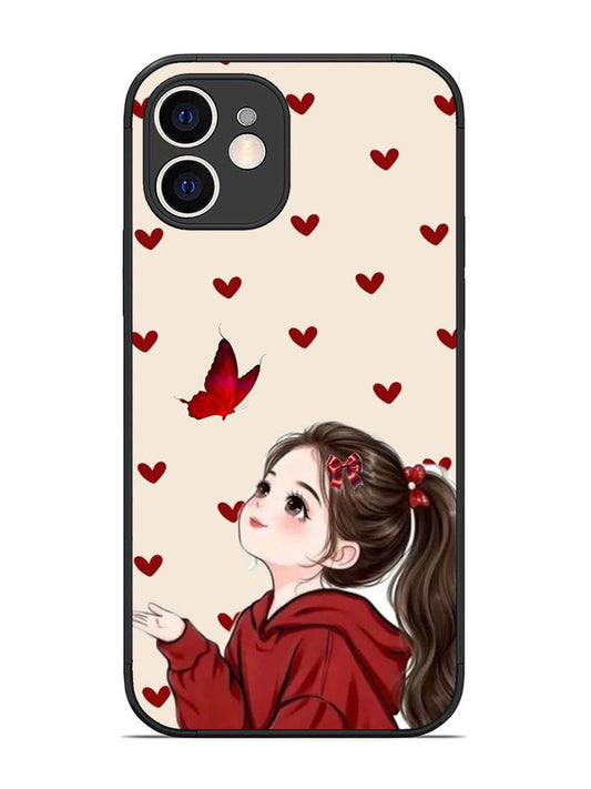iPhone 12 Beautiful girl with red butterfly