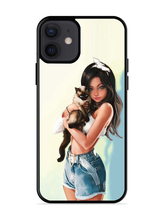 iPhone 12 Mini Cute Girl with Cat