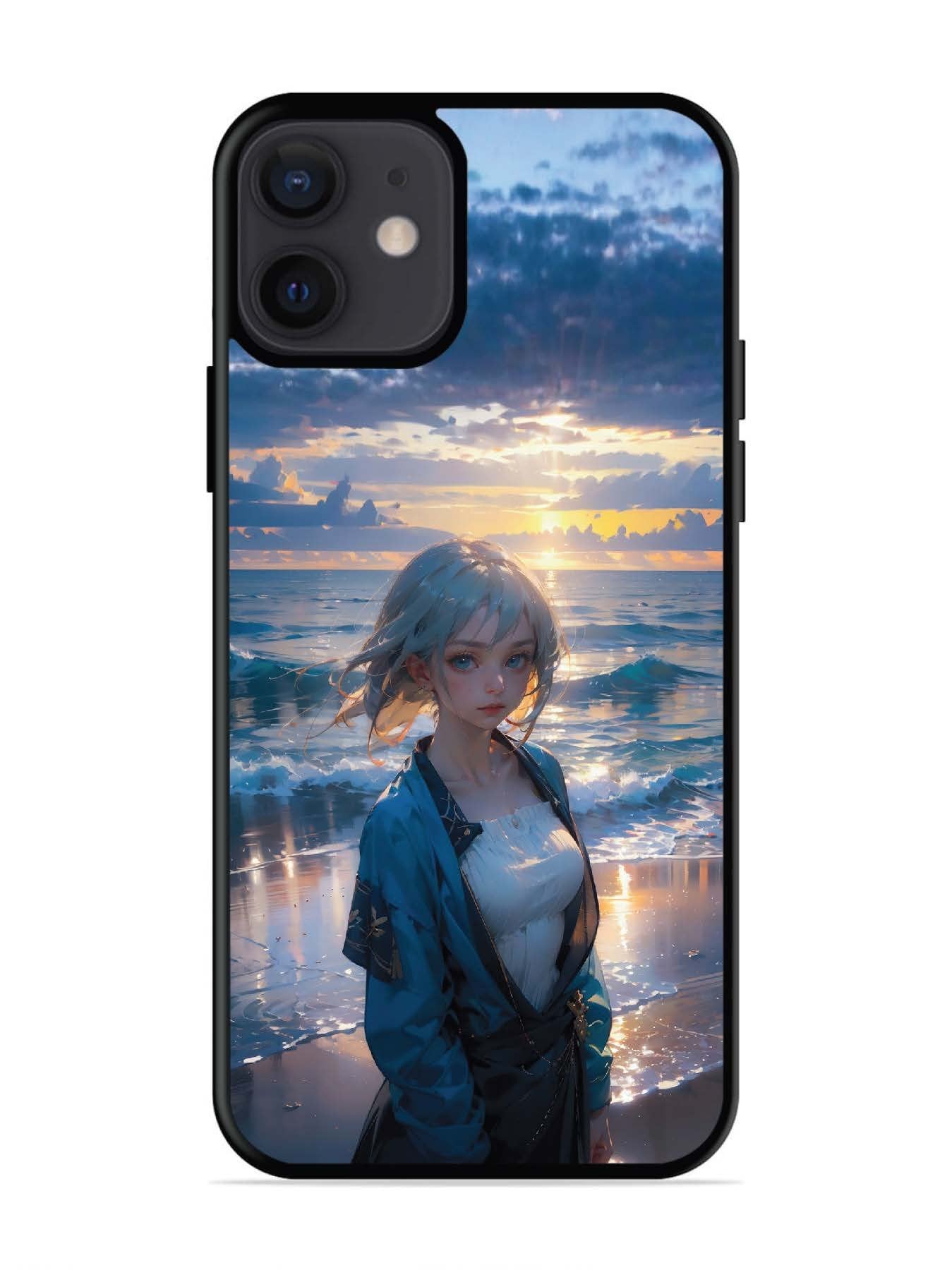 iPhone 12 Mini Anime Girl Beach Ocean Waves
