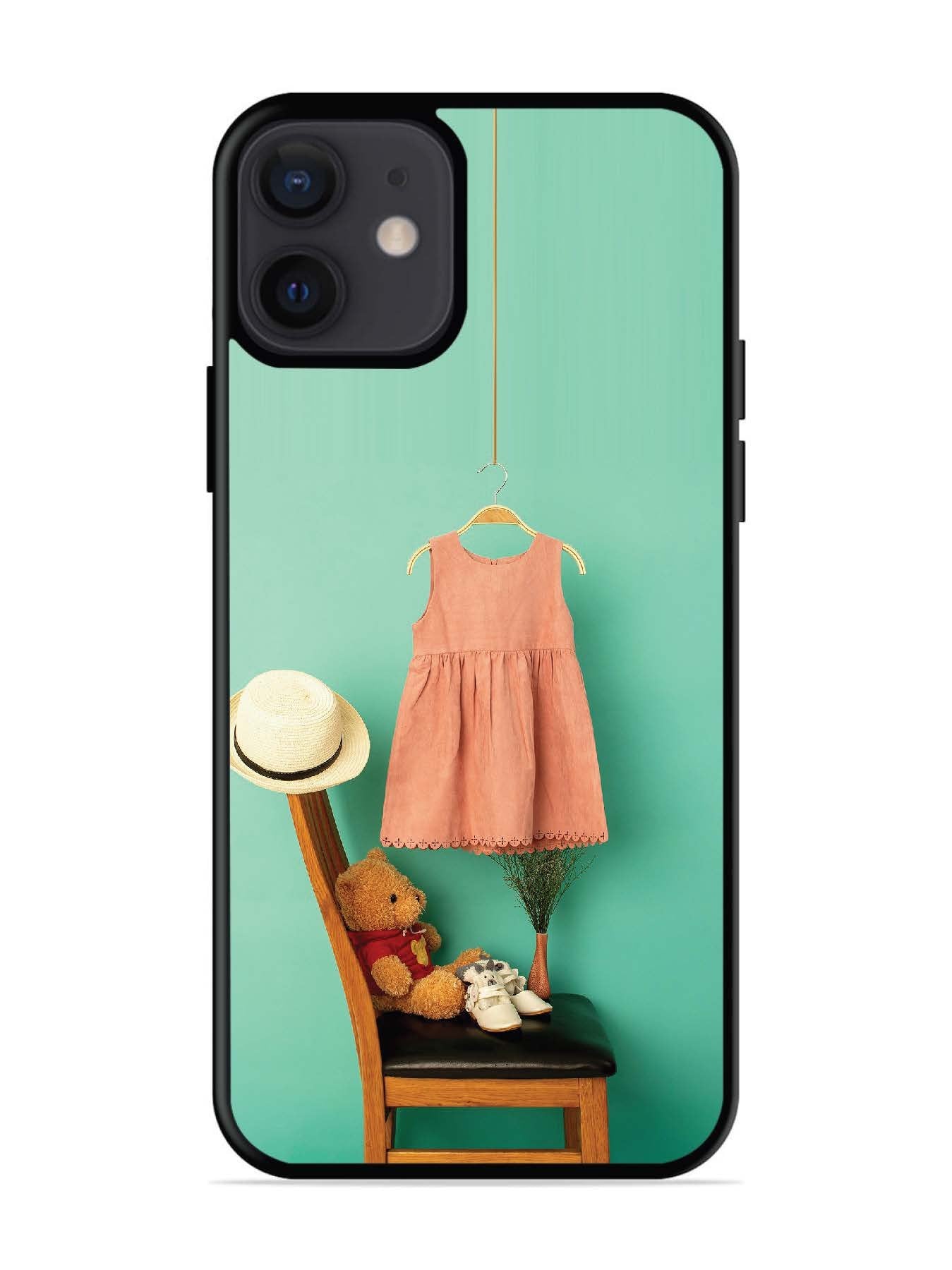 iPhone 12 Mini Trendy dress for girl near toy bear