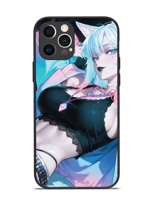 iPhone 12 Pro anime girl fox headpohone white Hair