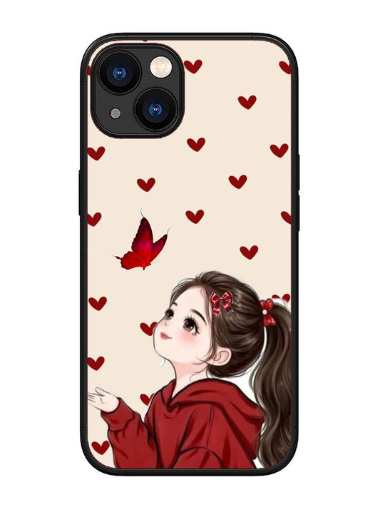 iPhone 13 Beautiful girl with red butterfly