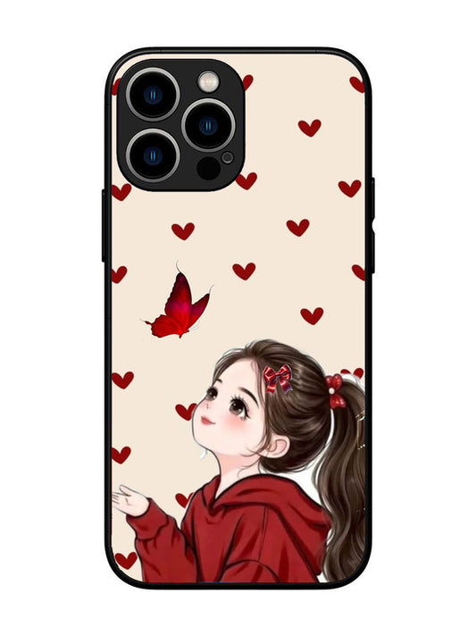 iPhone 13 Pro Max Beautiful girl with red butterfly