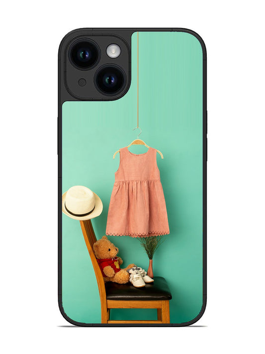 iPhone 15 Trendy dress for girl near toy bear