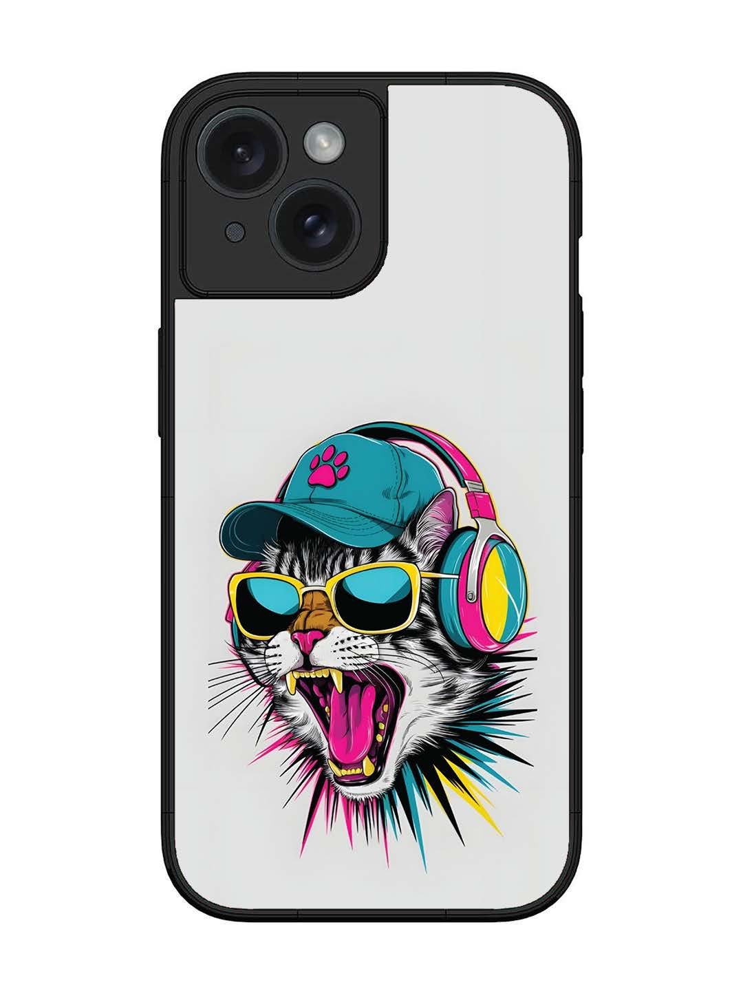 iPhone 14 Neon Pop Art DJ Cat Vibe