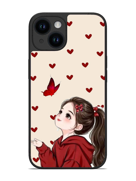 iPhone 14 Beautiful girl with red butterfly