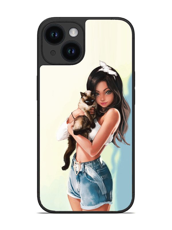 iPhone 15 Cute Girl with Cat