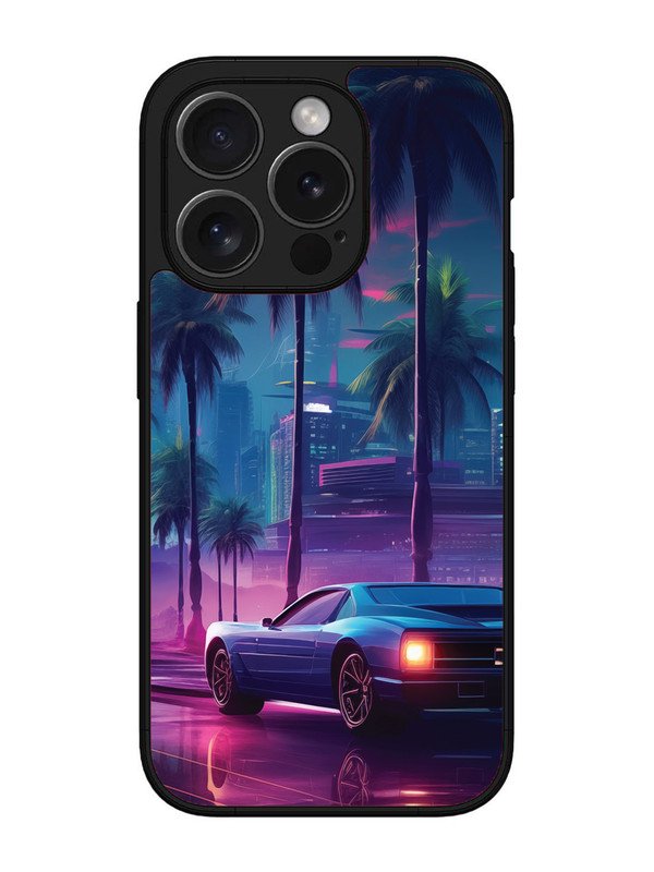 iPhone 15 Pro Max sunset-sports-car-city-palm-trees