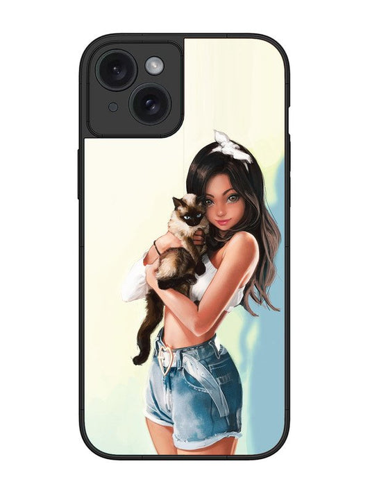 iPhone 15 Plus Cute Girl with Cat