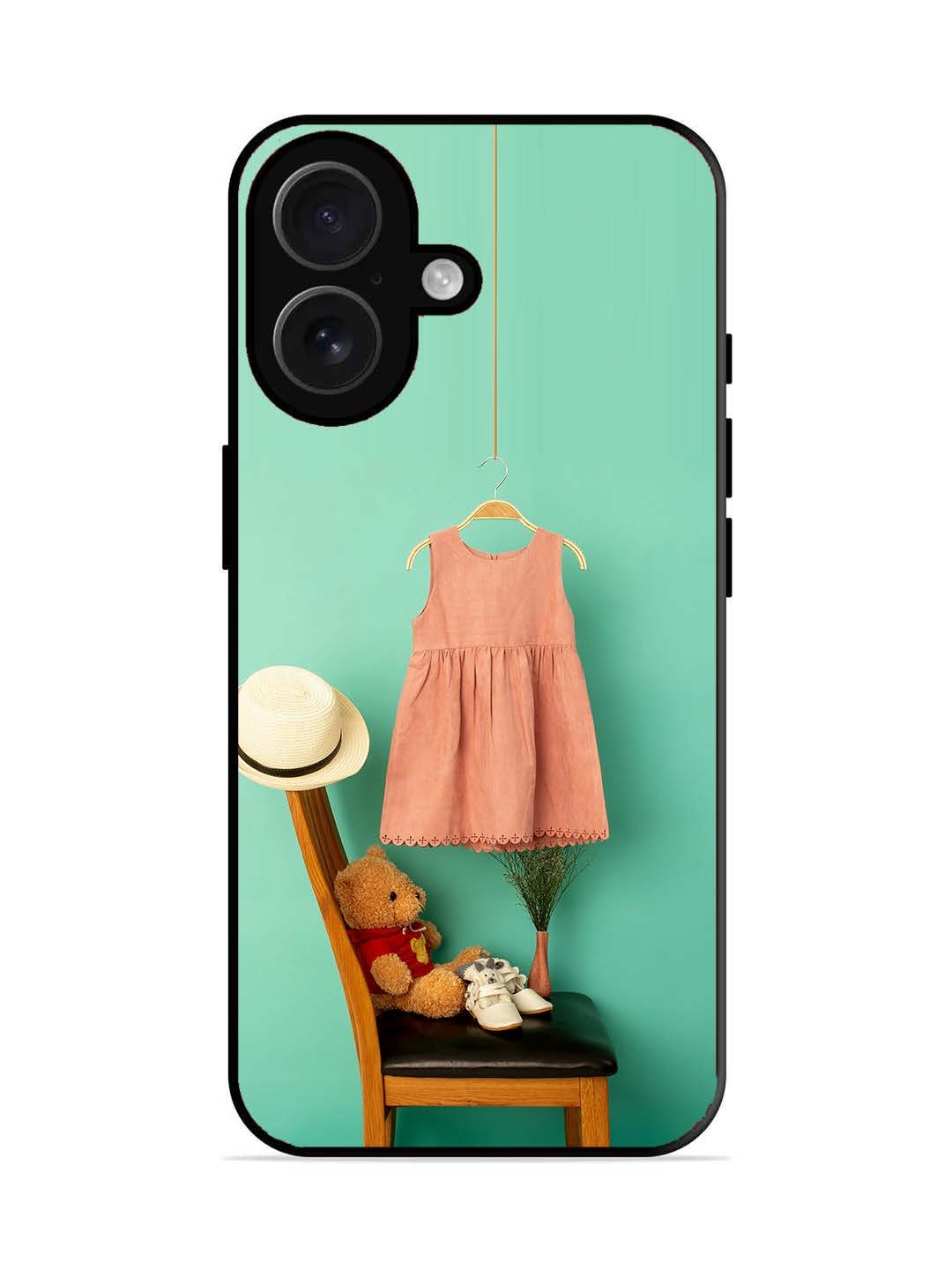 iPhone 16 Trendy dress for girl near toy bear