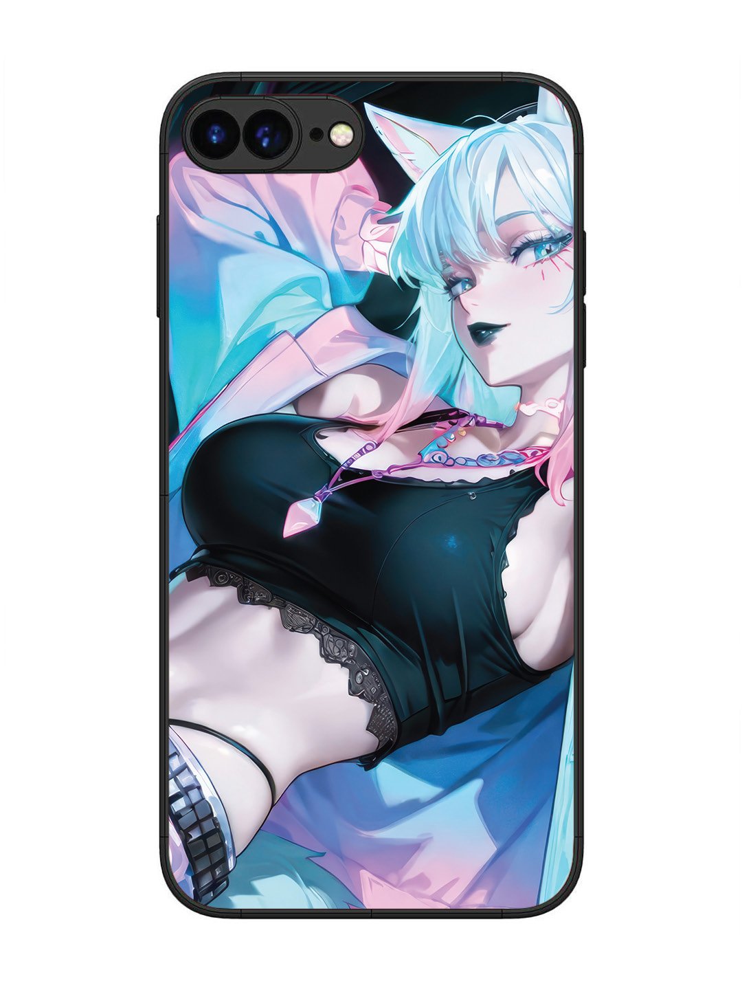 iPhone 8 Plus anime girl fox headpohone white Hair