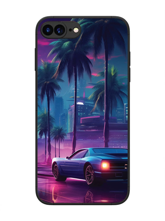 iPhone 8 Plus sunset-sports-car-city-palm-trees