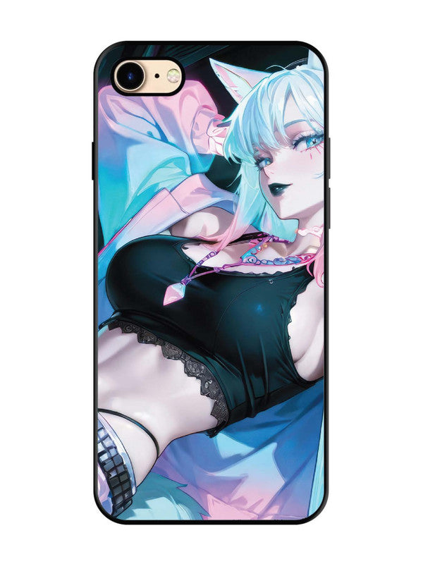 iPhone 8 anime girl fox headpohone white Hair