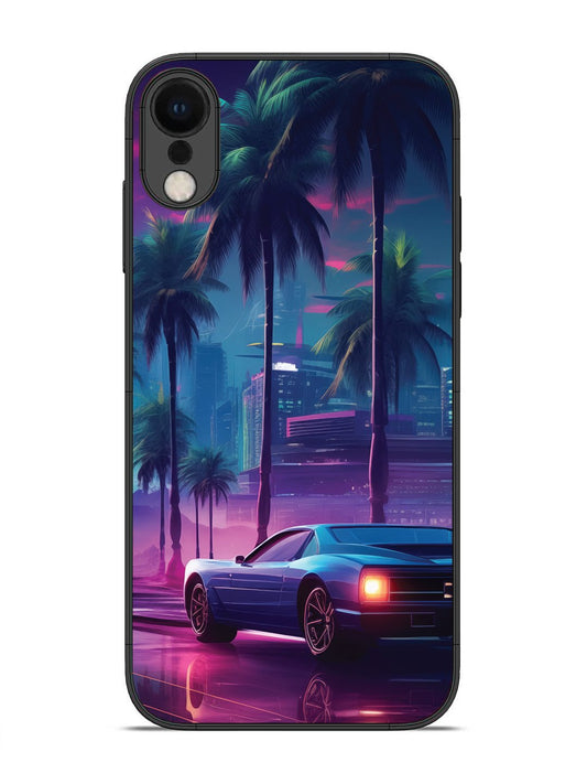 iPhone X sunset-sports-car-city-palm-trees