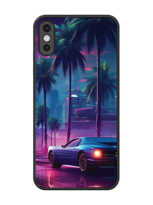 iPhone XS Max sunset-sports-car-city-palm-trees