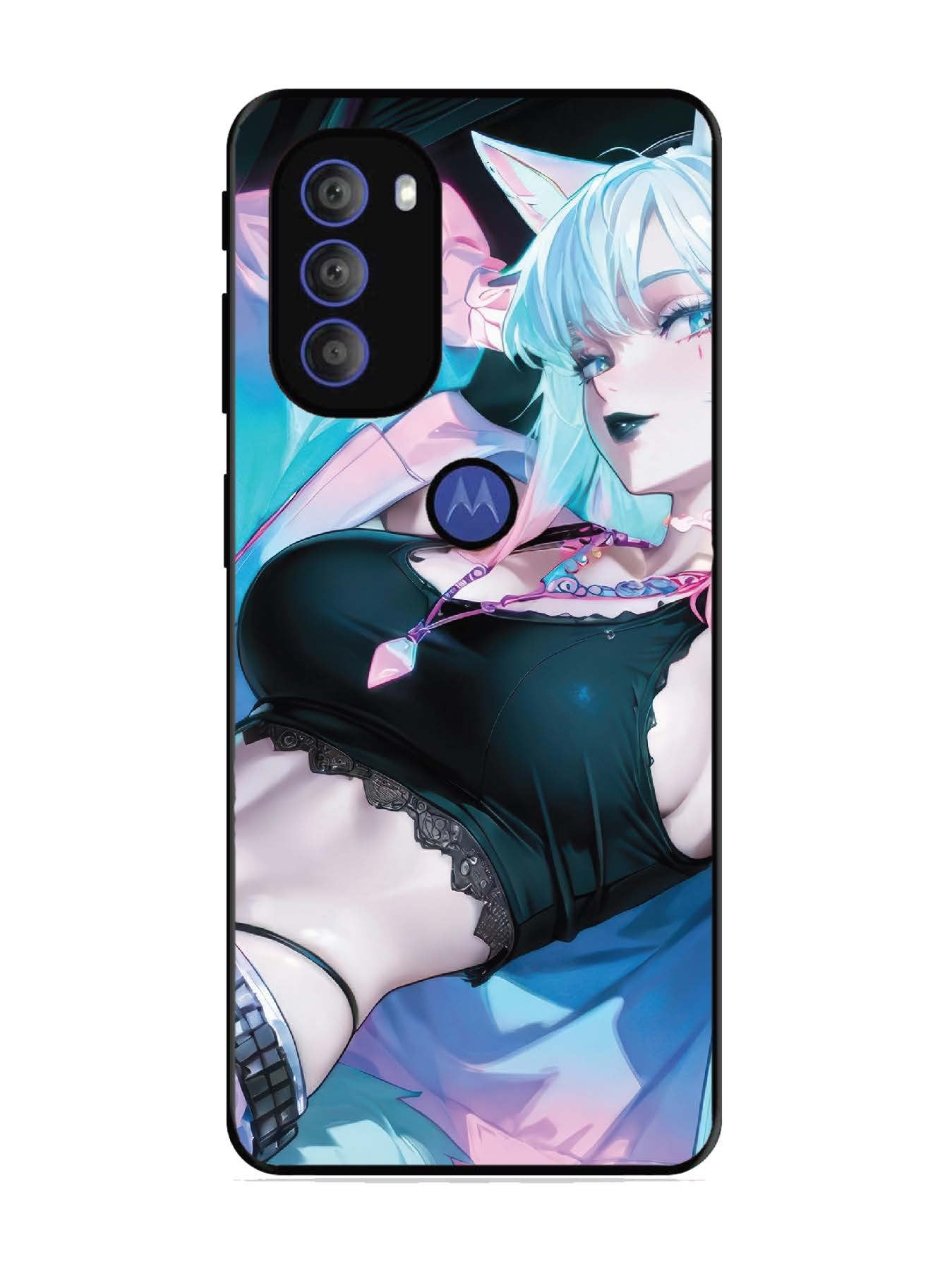 Motorola Moto G71 5G anime girl fox headpohone white Hair