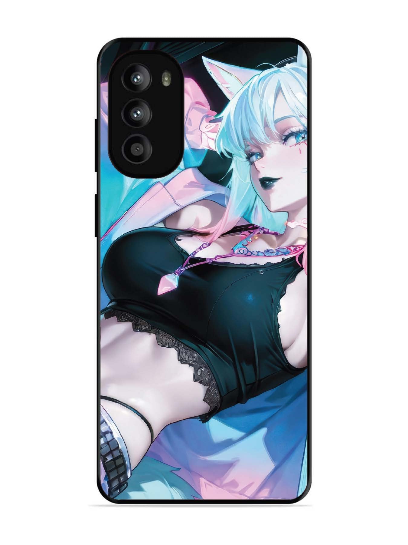 Motorola Moto G82 anime girl fox headpohone white Hair