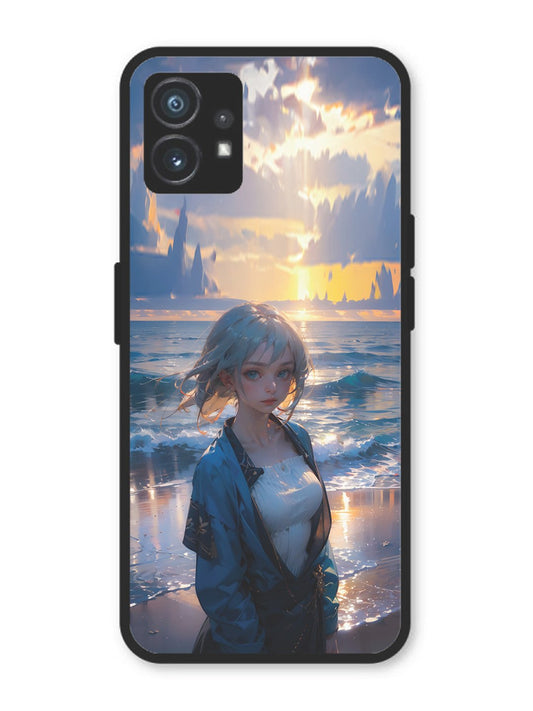 Nothing Phone 1 Anime Girl Beach Ocean Waves